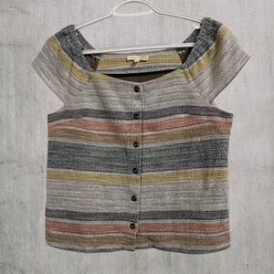 Mystree Boho Button Front Off Shoulder Women Small Top Hippie Short Whimsical